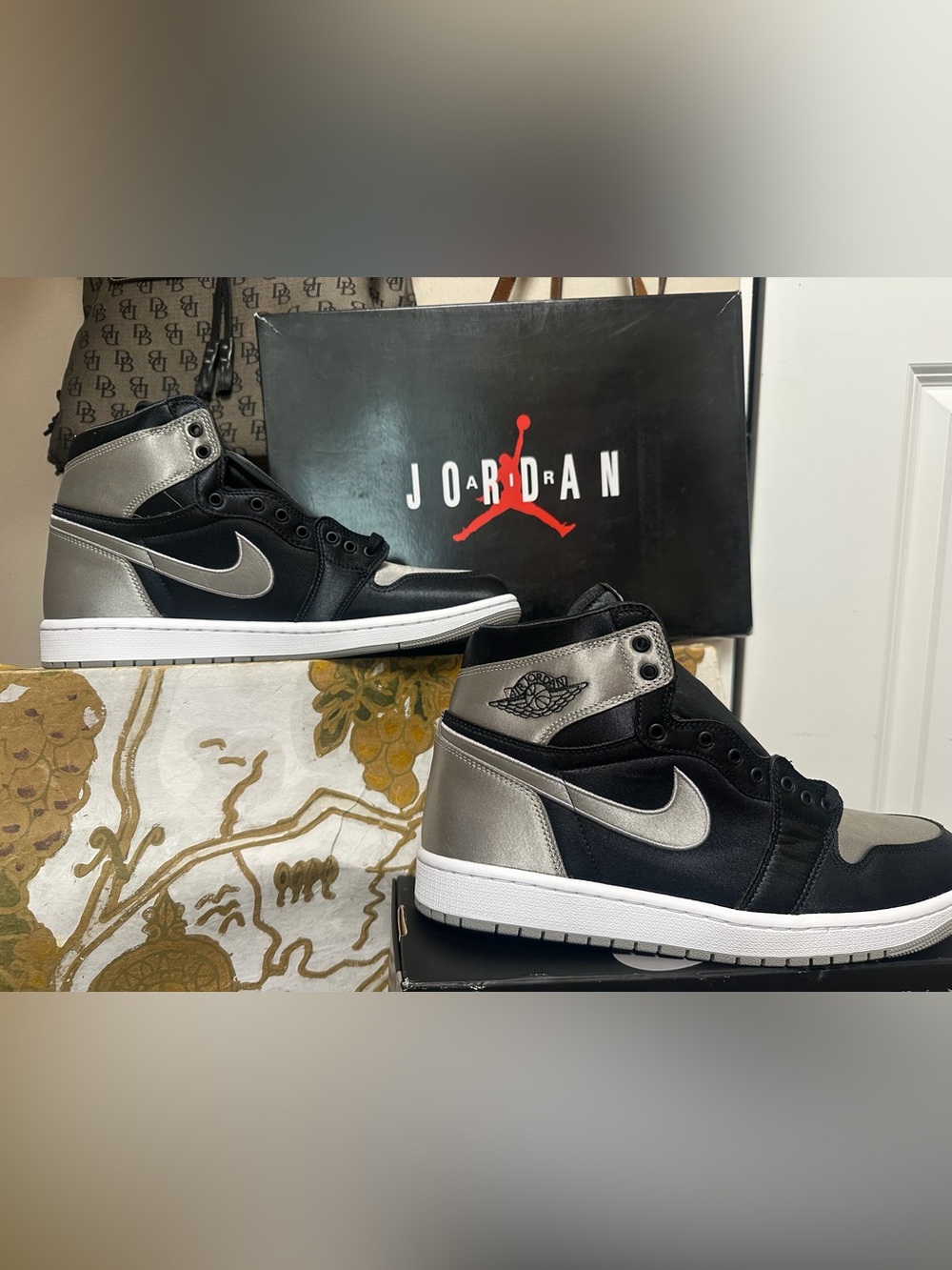 Jordan Mid-Top Sneakers in Black and Metallic Silver- new in box *authenticated